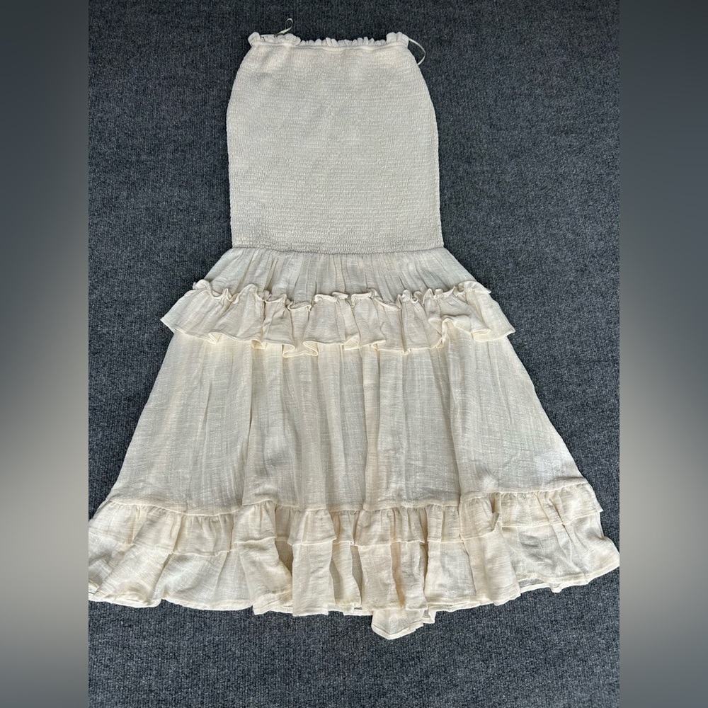 MARBLE Strapless Ruffle Mini Dress in Cream